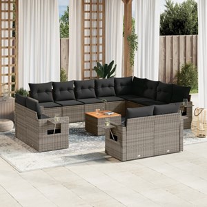 Maison exclusive - salon de jardin avec coussins 13 pcs gris résine tressée