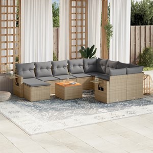 Maison exclusive - salon de jardin et coussins 11 pcs mélange beige résine tress