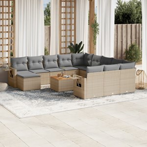 Maison exclusive - salon de jardin et coussins 13 pcs mélange beige résine tress