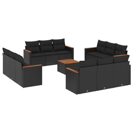 Maison exclusive - salon de jardin avec coussins 13 pcs noir résine tressée