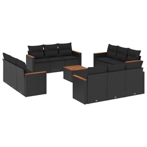 Maison exclusive - salon de jardin avec coussins 13 pcs noir résine tressée