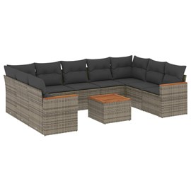 Maison exclusive - salon de jardin avec coussins 10 pcs gris résine tressée
