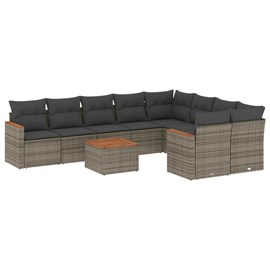 Maison exclusive - salon de jardin avec coussins 10 pcs gris résine tressée