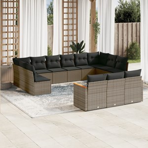 Maison exclusive - salon de jardin avec coussins 13 pcs gris résine tressée