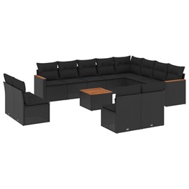 Maison exclusive - salon de jardin avec coussins 13 pcs noir résine tressée