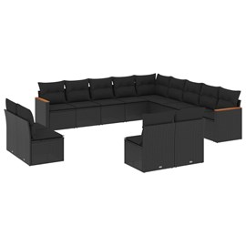 Maison exclusive - salon de jardin avec coussins 13 pcs noir résine tressée