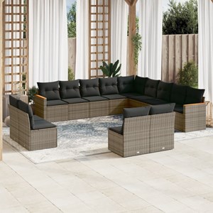 Maison exclusive - salon de jardin avec coussins 13 pcs gris résine tressée