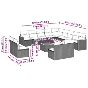 Maison exclusive - salon de jardin avec coussins 14 pcs noir résine tressée