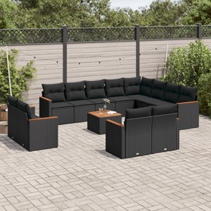 Maison exclusive - salon de jardin avec coussins 13 pcs noir résine tressée