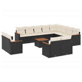 Maison exclusive - salon de jardin avec coussins 13 pcs noir résine tressée