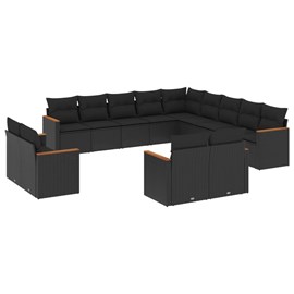Maison exclusive - salon de jardin avec coussins 13 pcs noir résine tressée