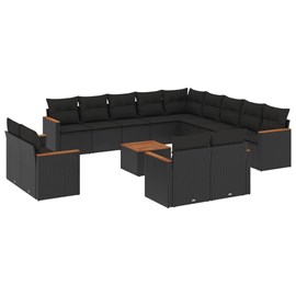 Maison exclusive - salon de jardin avec coussins 14 pcs noir résine tressée