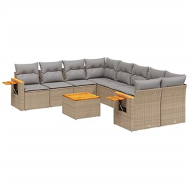 Maison exclusive - salon de jardin avec coussins 9 pcs beige résine tressée