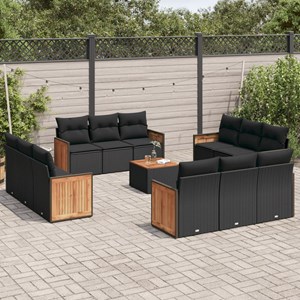 Maison exclusive - salon de jardin avec coussins 13 pcs noir résine tressée