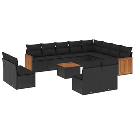 Maison exclusive - salon de jardin avec coussins 13 pcs noir résine tressée