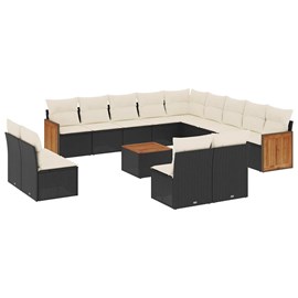 Maison exclusive - salon de jardin avec coussins 14 pcs noir résine tressée