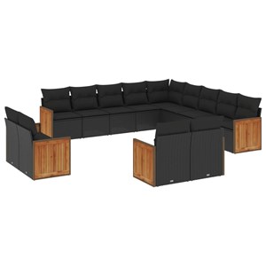 Maison exclusive - salon de jardin avec coussins 13 pcs noir résine tressée