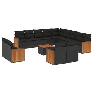 Maison exclusive - salon de jardin avec coussins 14 pcs noir résine tressée