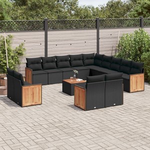 Maison exclusive - salon de jardin avec coussins 14 pcs noir résine tressée