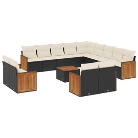 Maison exclusive - salon de jardin avec coussins 14 pcs noir résine tressée