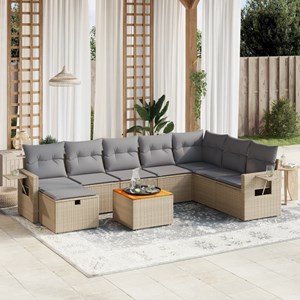 Maison exclusive - salon de jardin avec coussins 9pcs mélange beige résine tress