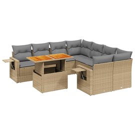 Maison exclusive - salon de jardin avec coussins 9 pcs beige résine tressée
