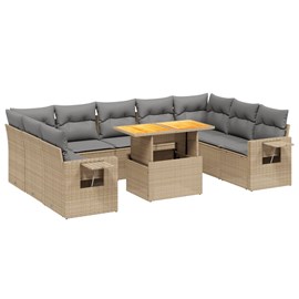 Maison exclusive - salon de jardin avec coussins 10 pcs beige résine tressée