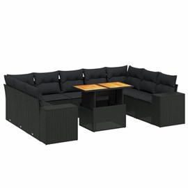 Maison exclusive - salon de jardin 10 pcs avec coussins noir résine tressée