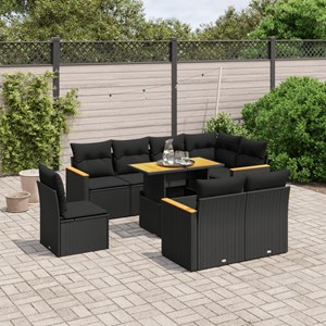 Maison exclusive - salon de jardin 9 pcs avec coussins noir résine tressée