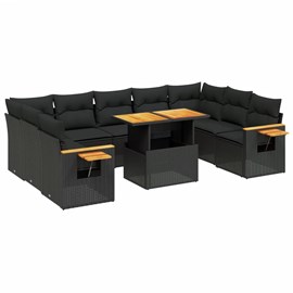 Maison exclusive - salon de jardin 10 pcs avec coussins noir résine tressée