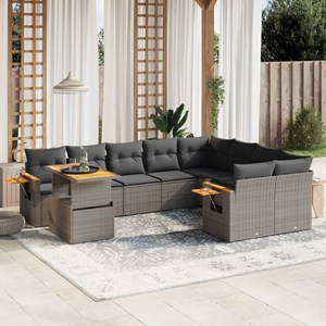 Maison exclusive - salon de jardin avec coussins 10 pcs gris résine tressée