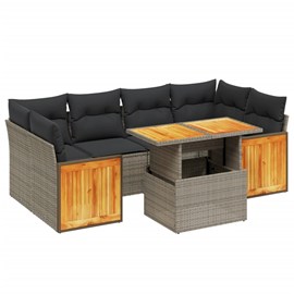 Maison exclusive - salon de jardin avec coussins 7 pcs gris résine tressée