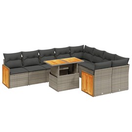 Maison exclusive - salon de jardin avec coussins 10 pcs gris résine tressée
