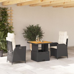 Maison exclusive - ensemble à manger de jardin avec coussins 3 pcs noir