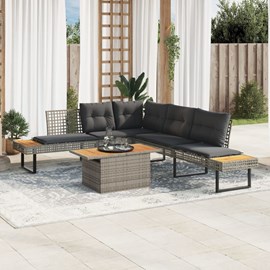 Maison exclusive - salon de jardin avec coussins 5 pcs gris résine tressée acaci
