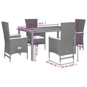 Maison exclusive - ensemble à manger de jardin coussins 5pcs noir résine tressée