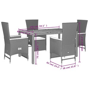 Maison exclusive - ensemble à manger de jardin coussins 5pcs noir résine tressée