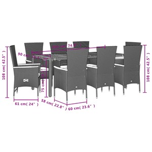Maison exclusive - ensemble à manger de jardin 9pcs coussins noir résine tressée