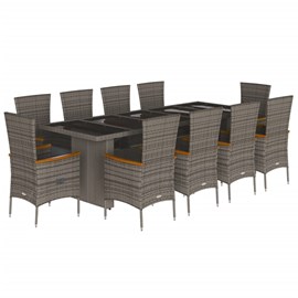 Maison exclusive - ensemble à manger de jardin 11pcs avec coussins gris poly rot