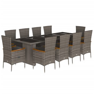 Maison exclusive - ensemble à manger de jardin 11pcs avec coussins gris poly rot