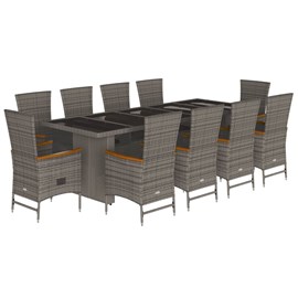Maison exclusive - ensemble à manger de jardin 11pcs avec coussins gris poly rot