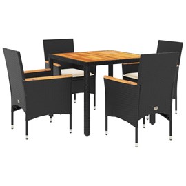 Maison exclusive - ensemble à manger de jardin et coussins 5 pcs noir rotin acac