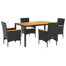 Maison exclusive - ensemble à manger de jardin et coussins 5 pcs noir rotin acac