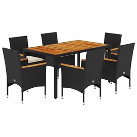 Maison exclusive - ensemble à manger de jardin et coussins 7pcs noir rotin acaci