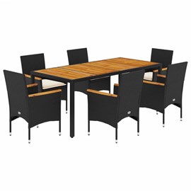Maison exclusive - ensemble à manger de jardin et coussins 7pcs noir rotin acaci