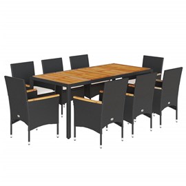 Maison exclusive - ensemble à manger de jardin et coussins 9 pcs noir rotin acac