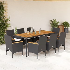 Maison exclusive - ensemble à manger de jardin et coussins 9 pcs noir rotin acac