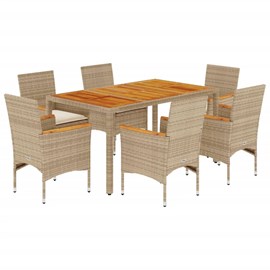 Maison exclusive - ensemble à manger de jardin et coussins 7pcs beige rotin acac