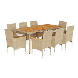 Maison exclusive - ensemble à manger de jardin et coussins 9pcs beige rotin acac