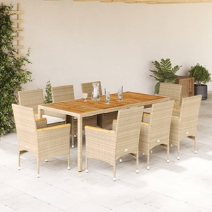 Maison exclusive - ensemble à manger de jardin et coussins 9pcs beige rotin acac